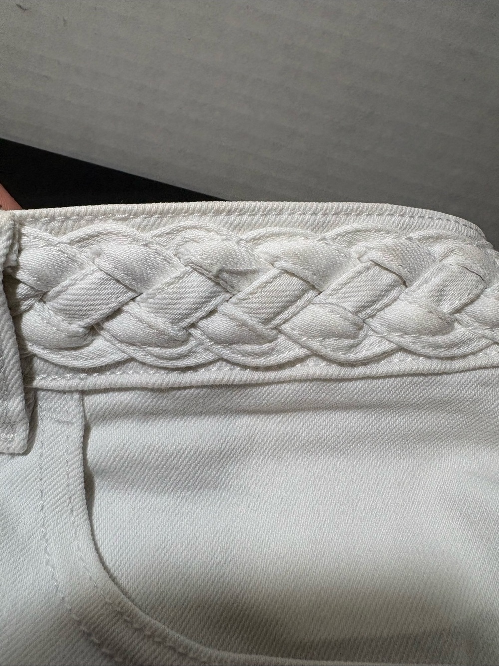 FRAME Claire Braided Waistband White Button-Front Denim Skirt - Picture 4 of 11